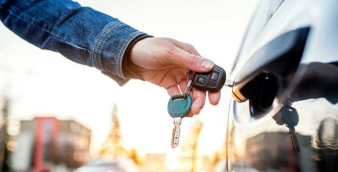 Car keys in a car door